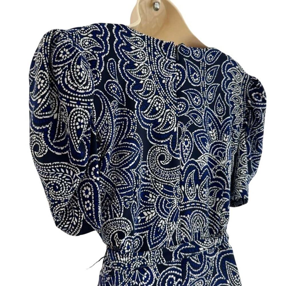 Harper Rose Womens Blue Jersey Knit Floral Wrap Look Puff Sleeve Midi Dress sz 4 - Picture 4 of 16